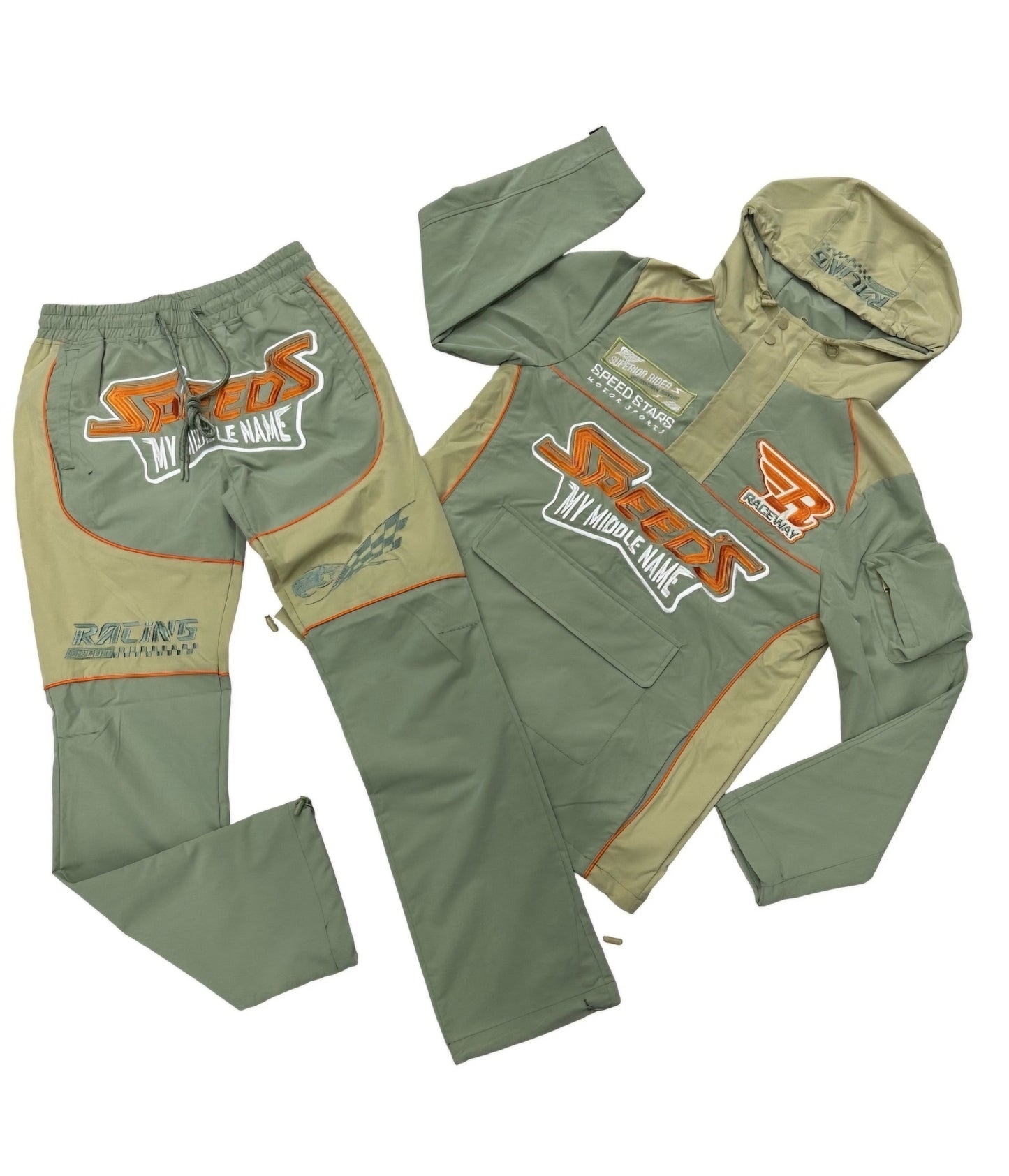 Rebel Minds Racing Anorak & Nylon Relaxed Fit Pants Set (Olive)