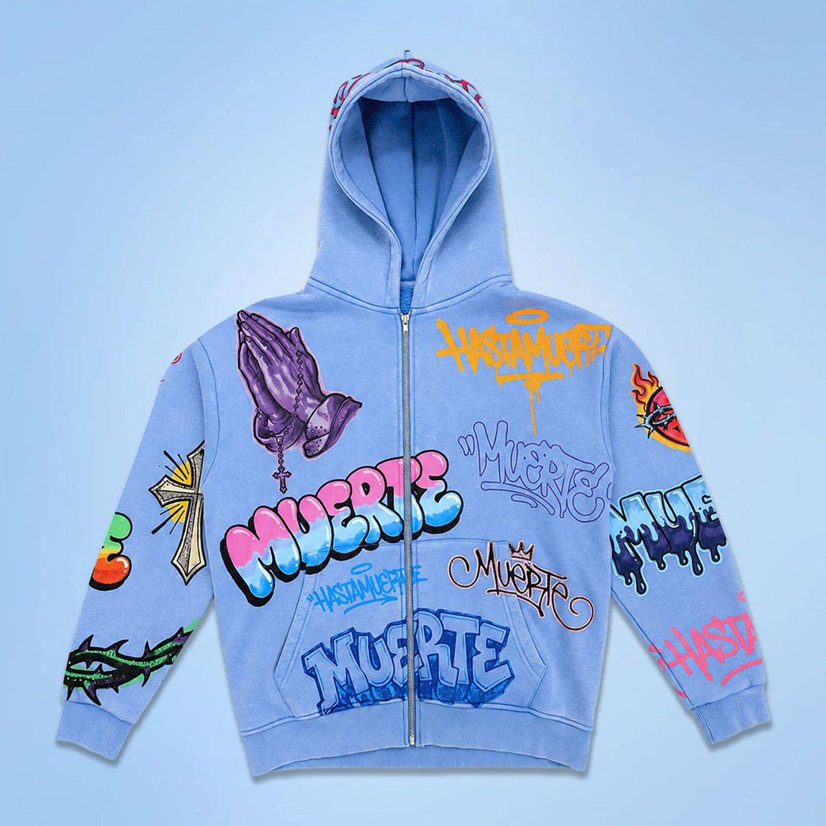 Hasta Muerte All Over Print With Rhinestones Hoodie