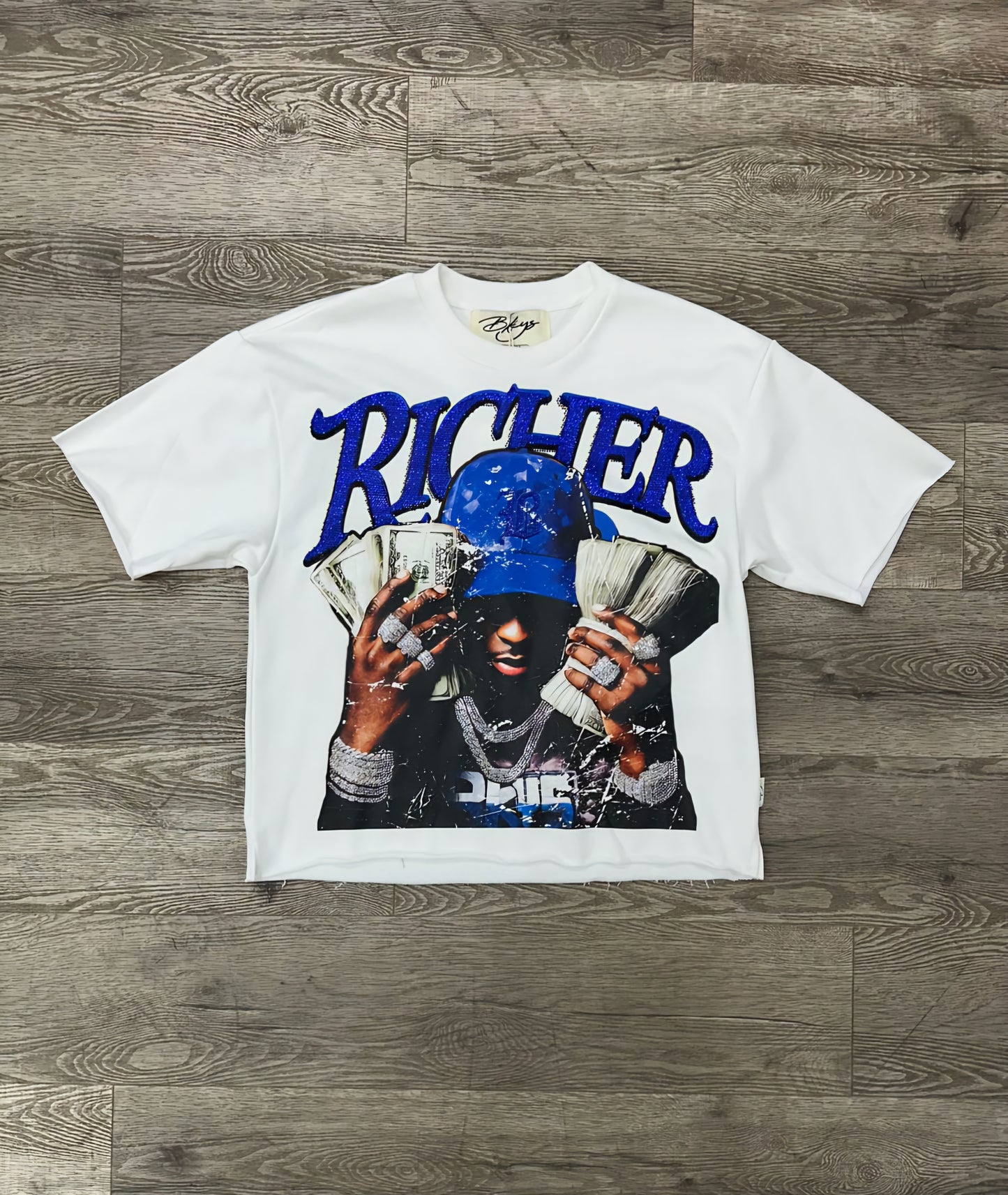 BKYS Richer Rhinestone Cropped T-shirt (White)