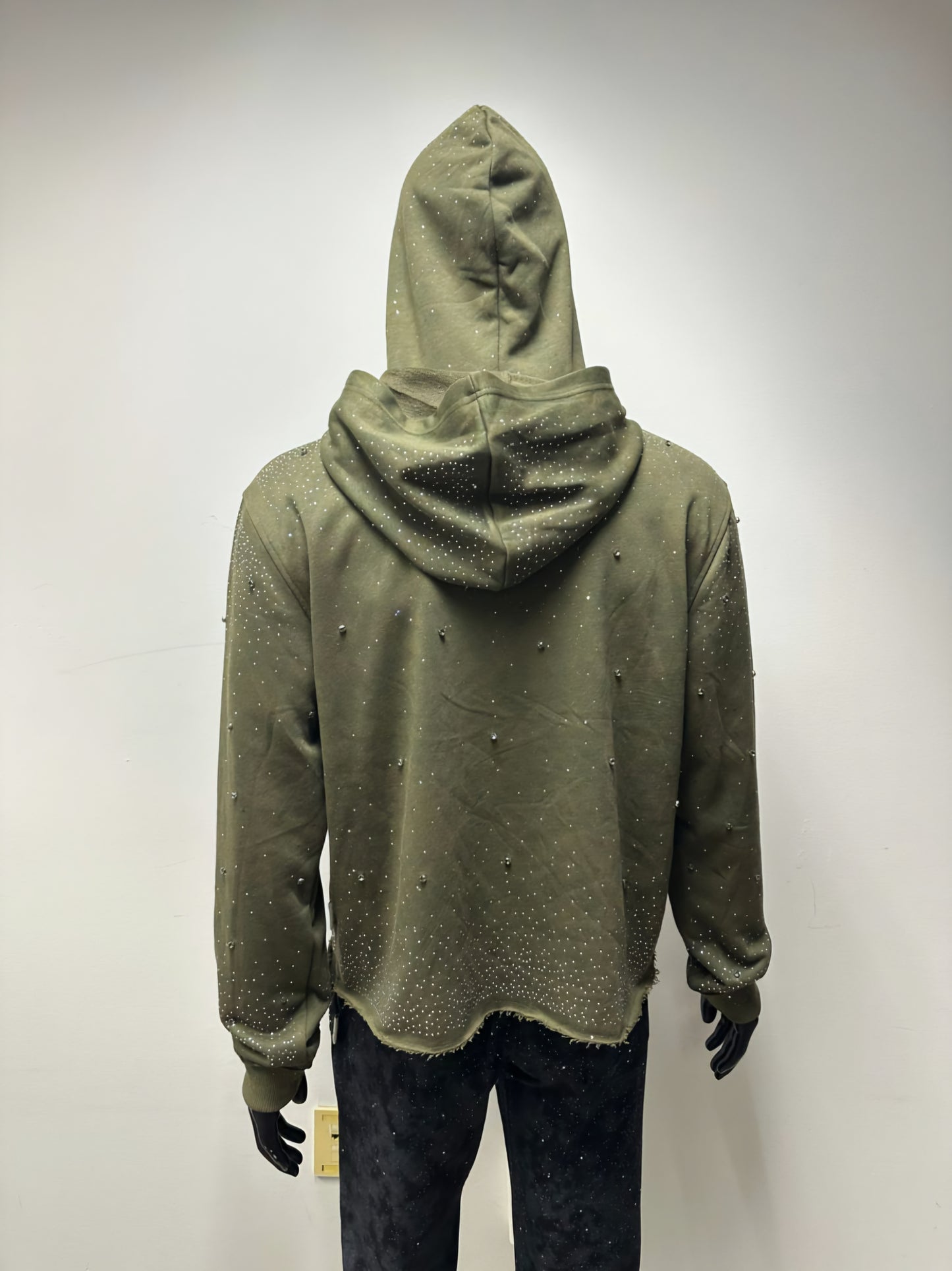 BKYS VVS Flooded Rhinestone Hoodie With Ski Mask Attached (Olive)