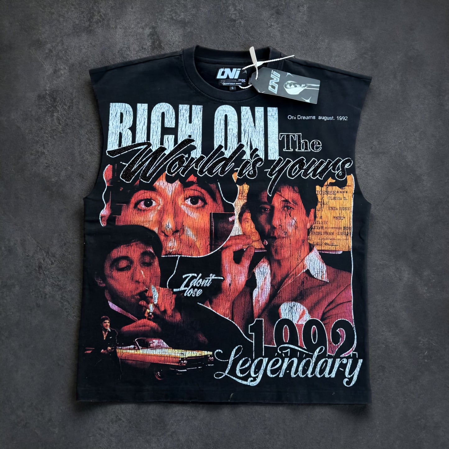 Rich Oni Scarface The World Is Yours Rhinestone Sleeveless T-shirt