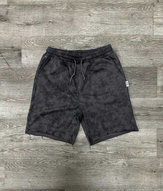 Bkys Rhinestone French Terry Shorts Acid Wash Gray