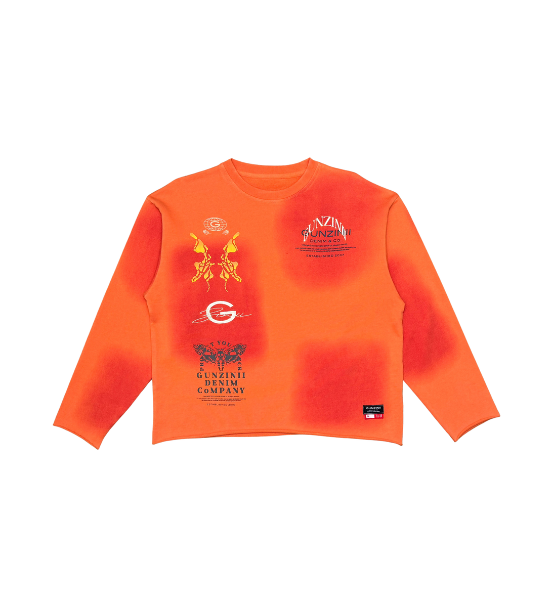 Gunzinii Butterfly Effect Tye Dye Crop Crew Neck (Orange)