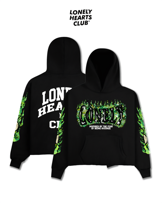 Lonely Hearts Club Slime Print Premium Cropped Rhinestone/Puff-Print Hoodie