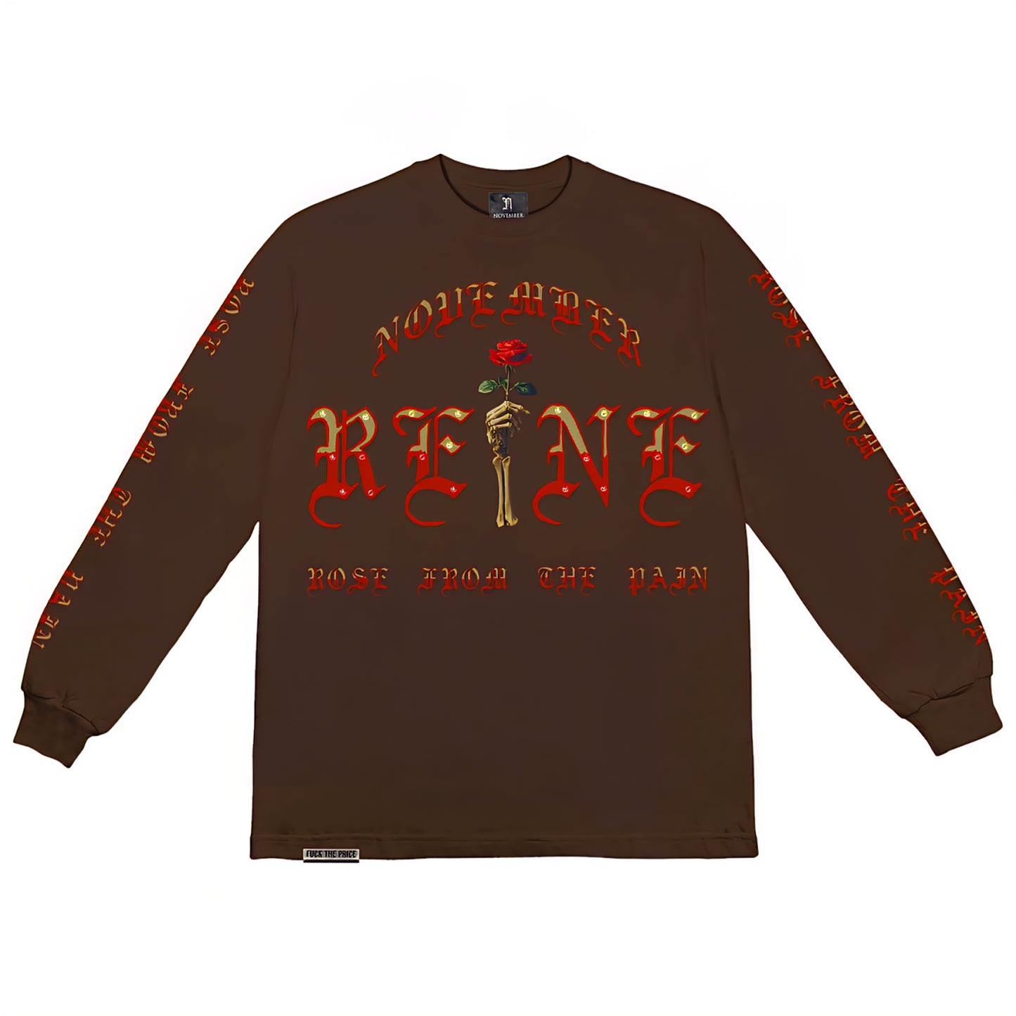 November Reine Rhinestone Rose From The Pain Luxury Heavyweight Long Sleeve T-shirt
