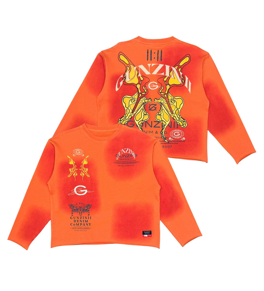 Gunzinii Butterfly Effect Tye Dye Crop Crew Neck (Orange)