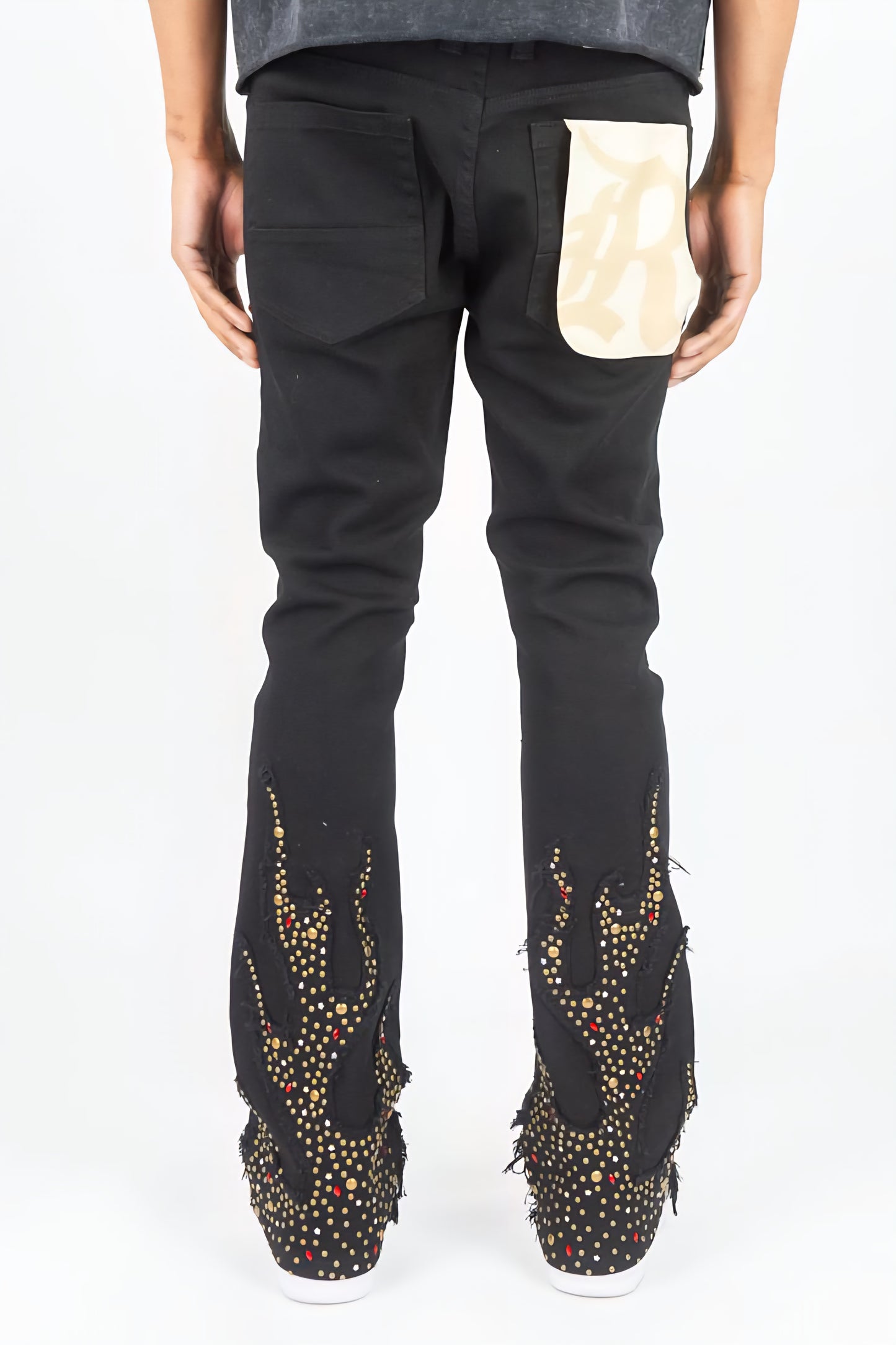 Rebel Denim Firefest Rhinestone Studded Stacked Denim (Black)