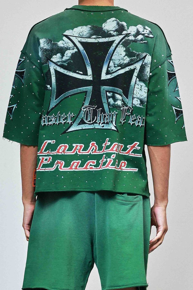 First row Iron Faith Cropped Rhinestone T-shirt