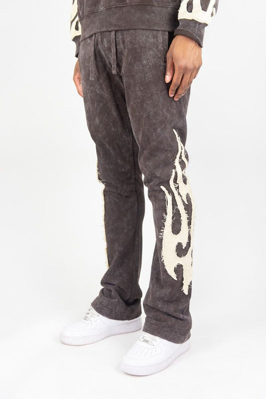 Rebel Minds Flames Acid Wash Stacked Sweatpants (Chocolate)