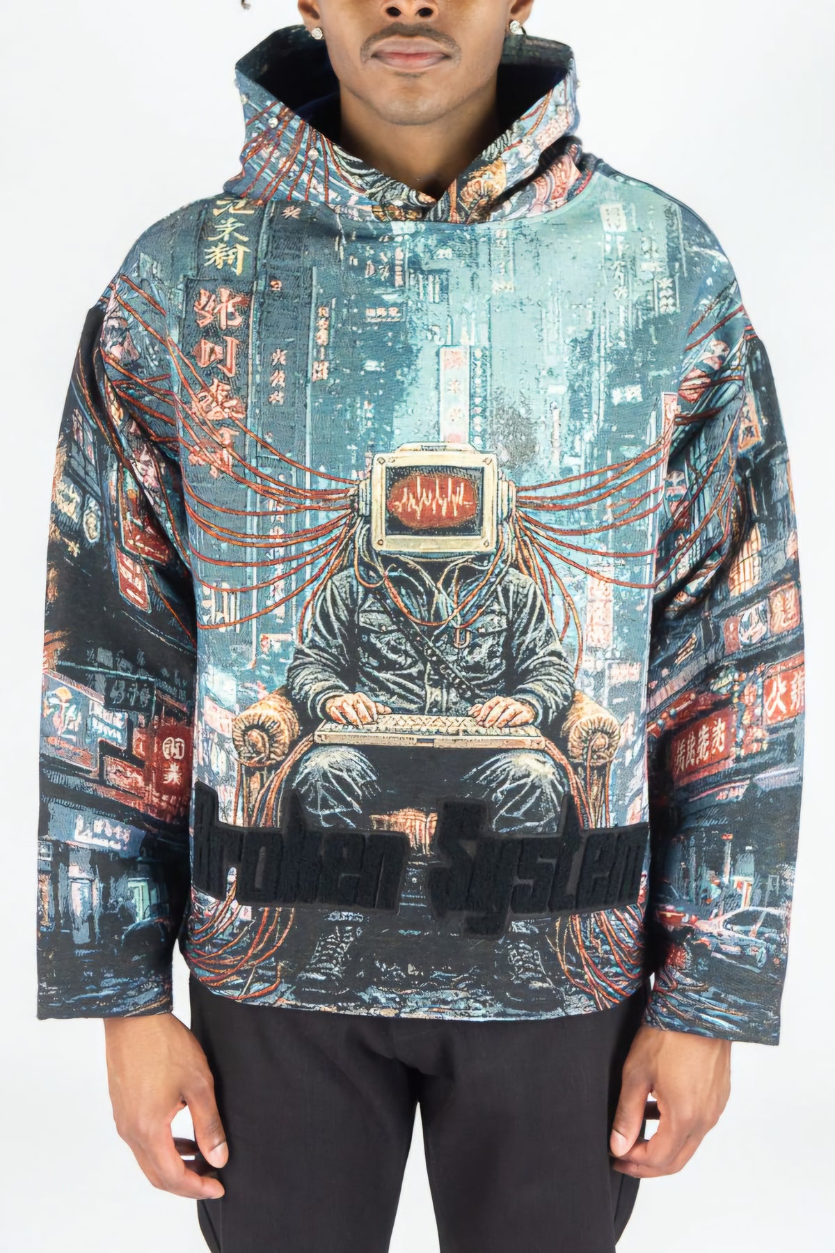 Rebel Minds Heavyweight Rhinestone Tapestry Broken System Hoodie