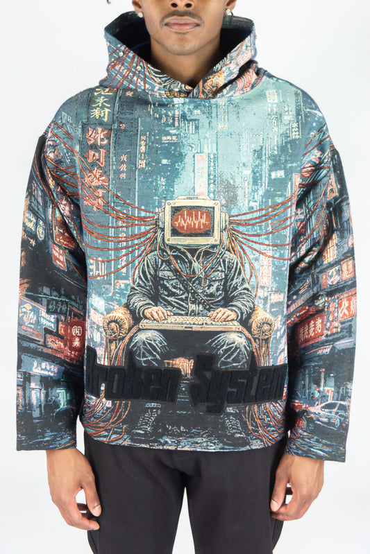 Rebel Minds Heavyweight Rhinestone Tapestry Broken System Hoodie