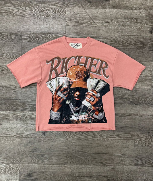 BKYS Richer Rhinestone Cropped T-shirt (Dusty Pink)
