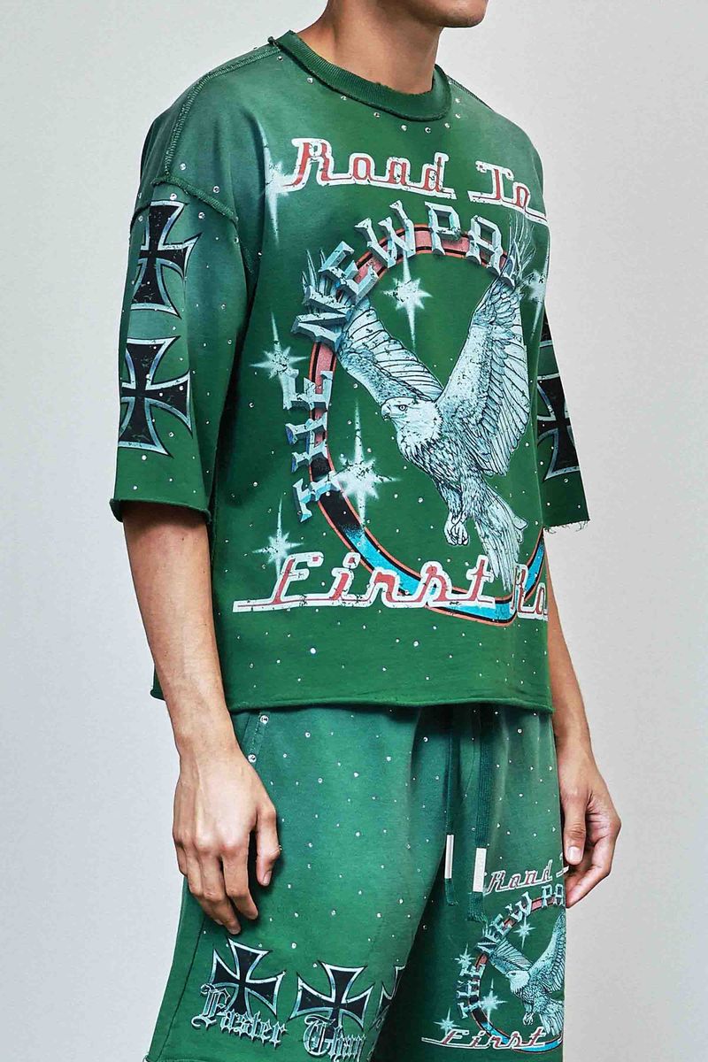 First row Iron Faith Cropped Rhinestone T-shirt