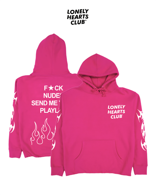 Lonely Hearts Club Send Me Your Playlist Heavyweight Cropped Hoodie (Fuchsia)