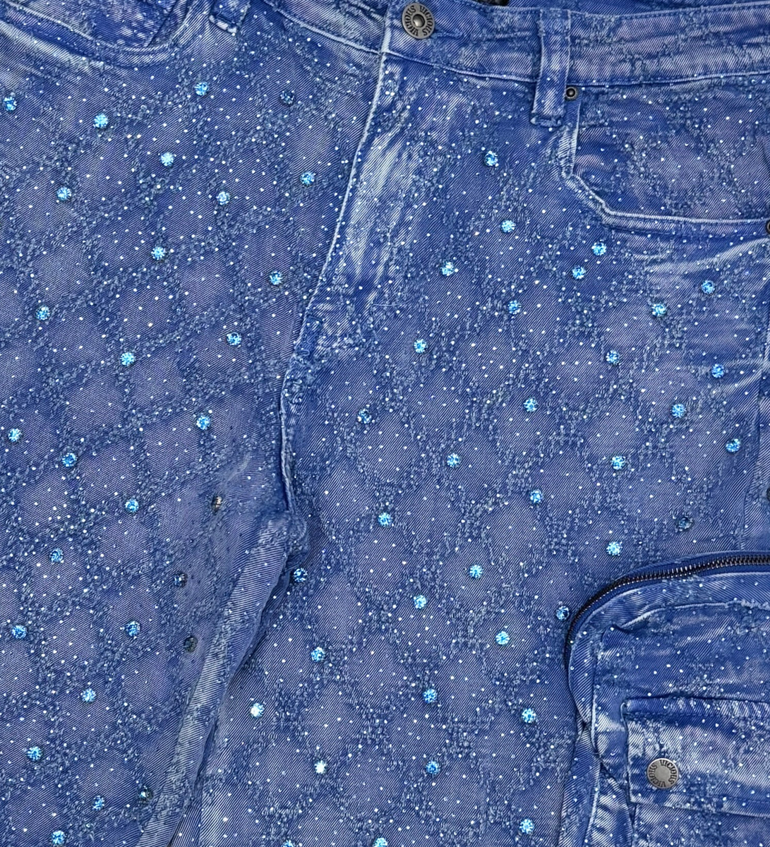 Vicious Embellished Rhinestone Denim Shorts (Blue)