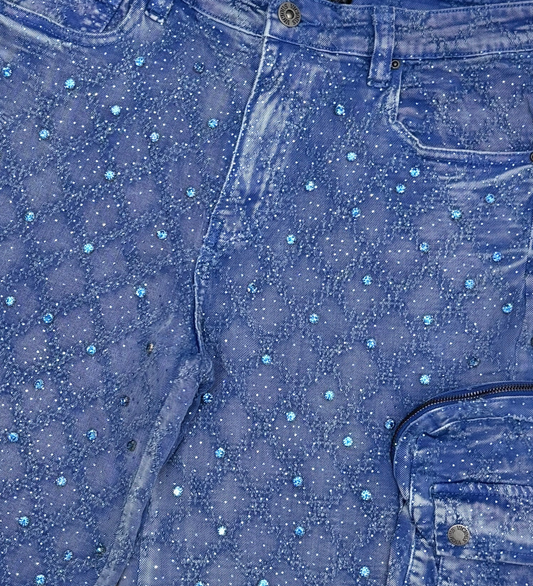 Vicious Embellished Rhinestone Denim Shorts (Blue)
