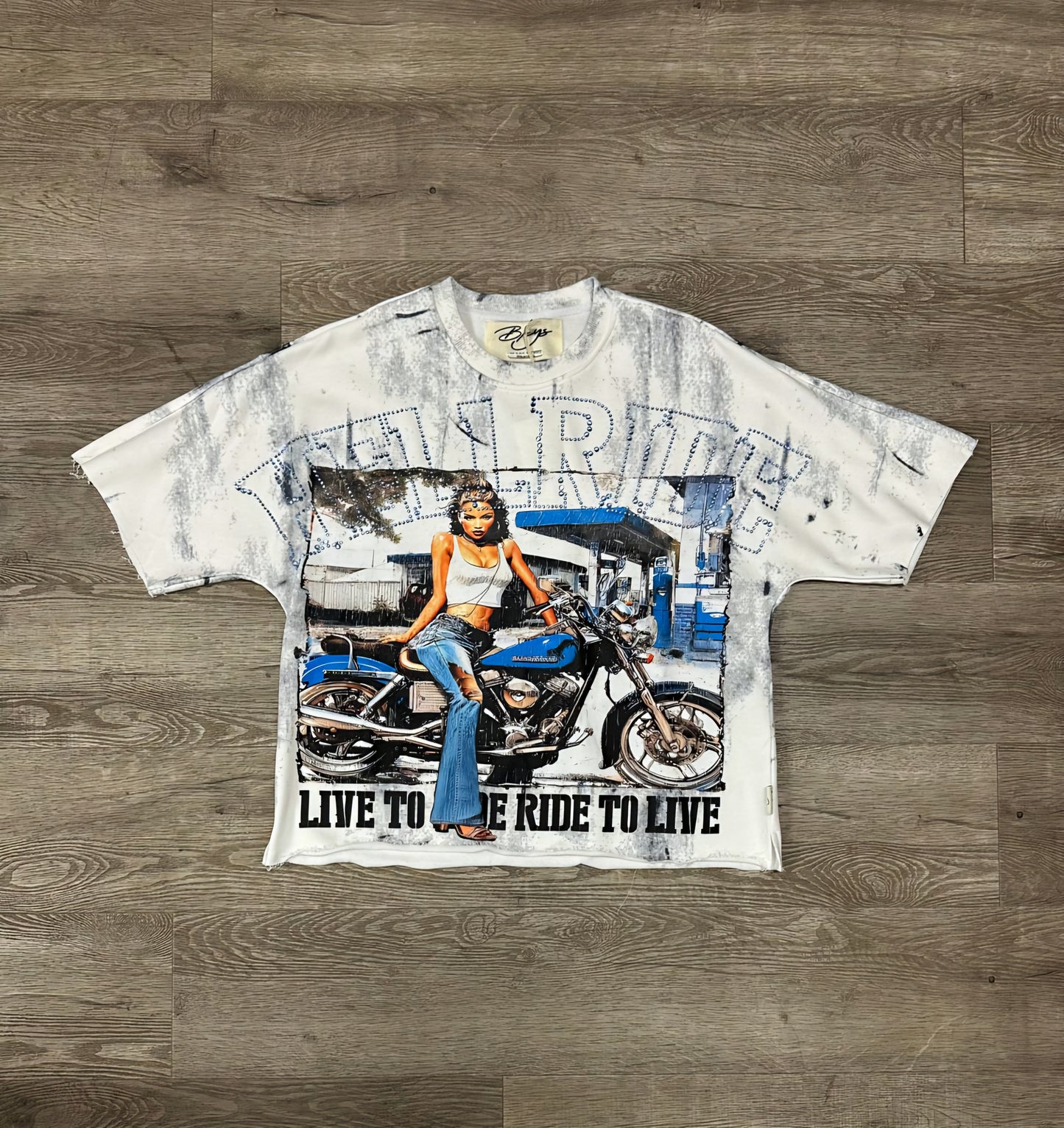 BKYS Live To Ride Rhinestone Cropped T-shirt