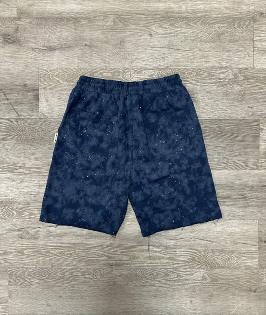 Bkys Rhinestone French Terry Shorts Acid Wash Navy