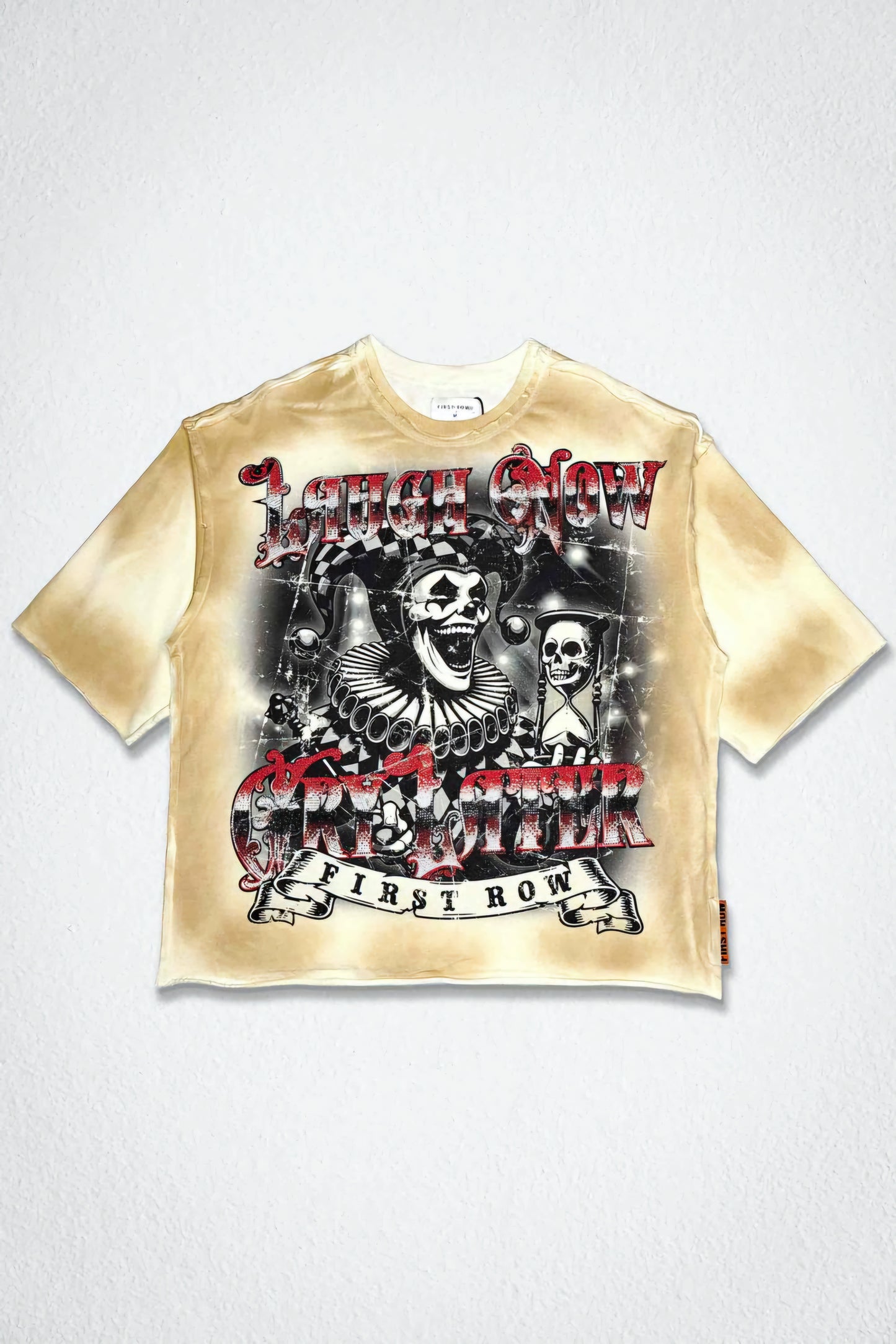 First row Laugh Now Cry Later Cropped Rhinestone T-shirt (Cream)