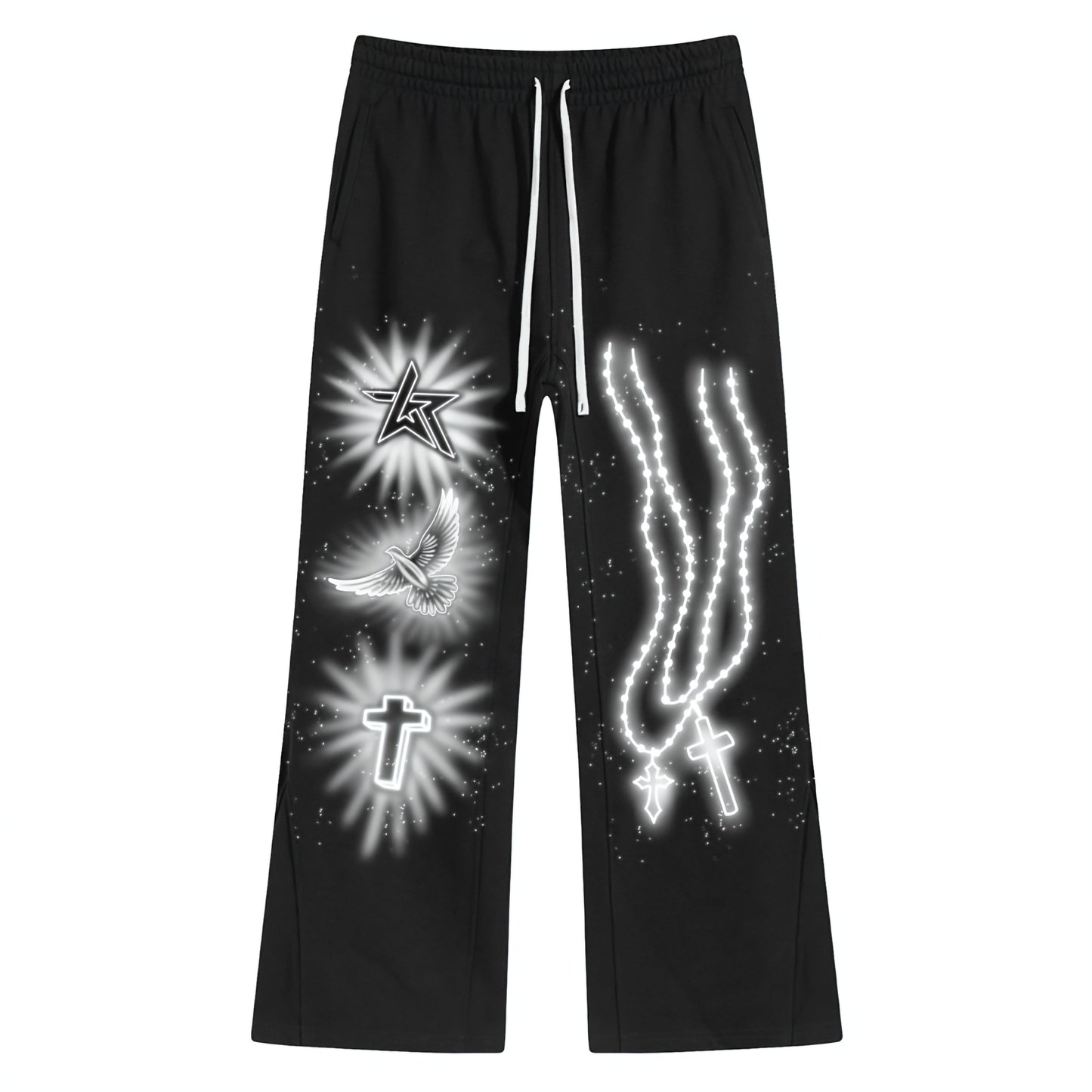 Wknd Riot Airbrush Rhinestone Stacked Sweatpants