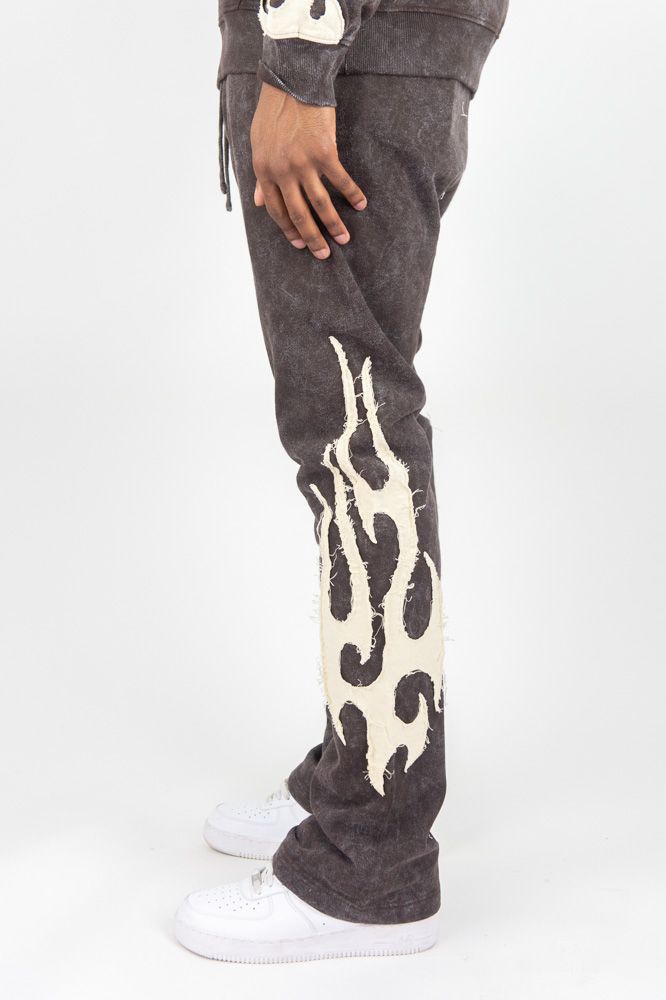 Rebel Minds Flames Acid Wash Stacked Sweatpants (Chocolate)