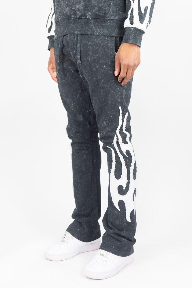 Rebel Minds Flames Acid Wash Stacked Sweatpants