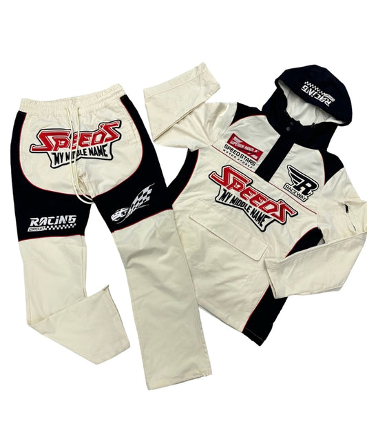 Rebel Minds Racing Anorak & Nylon Relaxed Fit Pants Set (Cream)