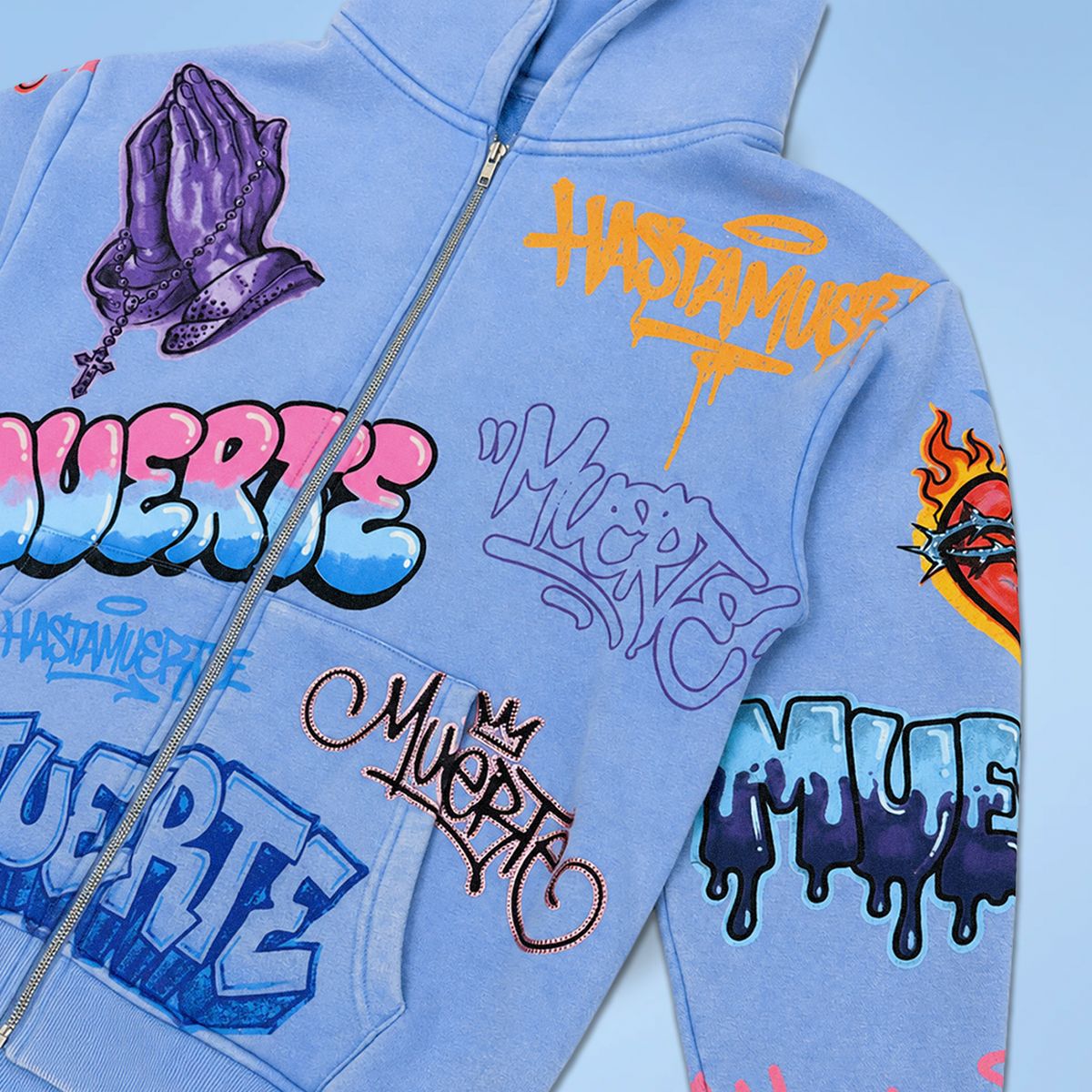 Hasta Muerte All Over Print With Rhinestones Hoodie