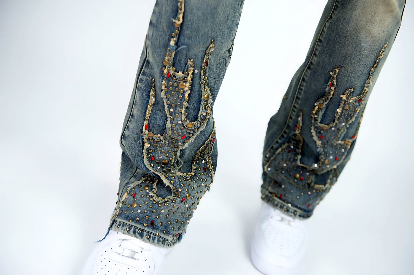 Rebel Denim Firefest Rhinestone Studded Stacked Denim