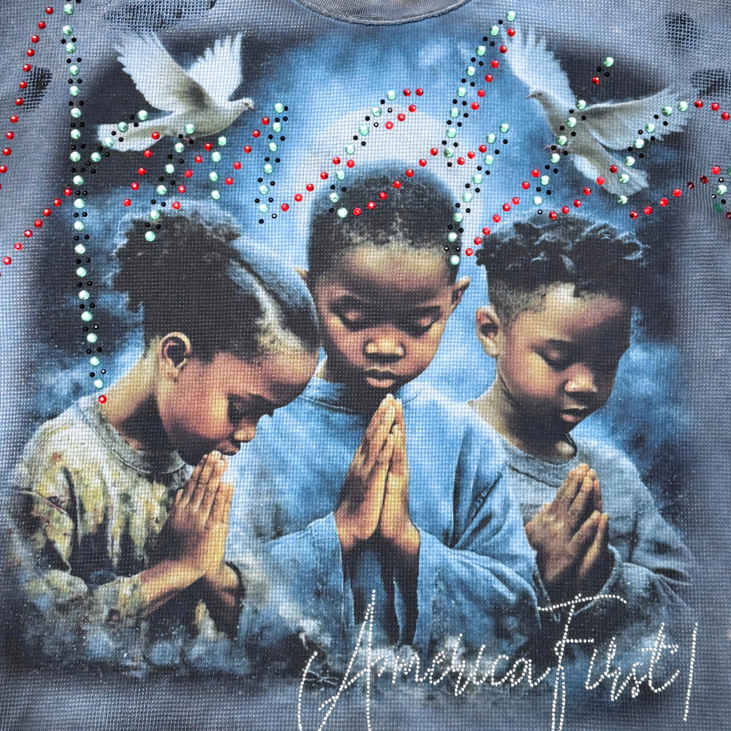 Rare Peace I'll Pray For You Waffle Rhinestone T-shirt