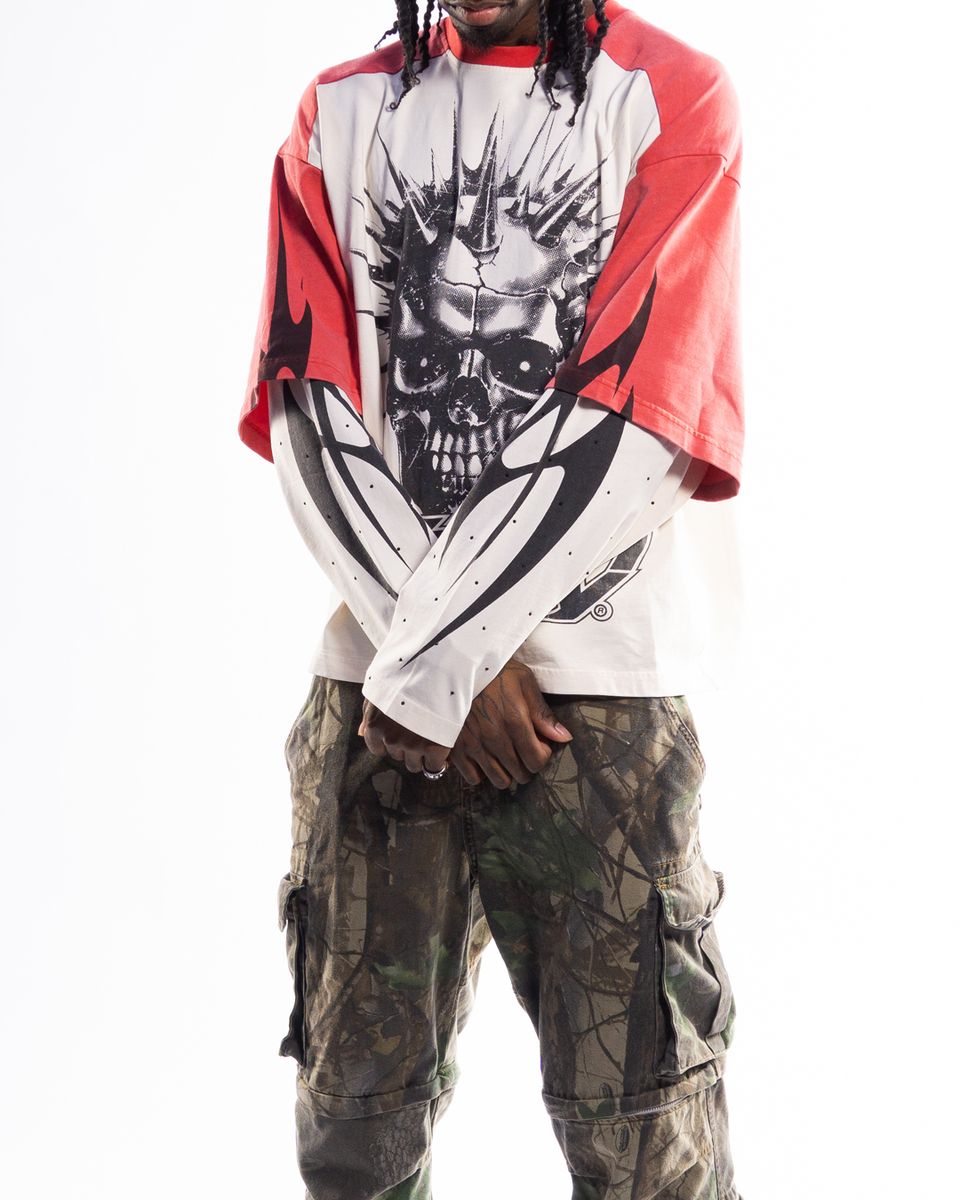 Wrathboy No Hard Feelings Rhinestone Long Sleeve T-shirt (White)