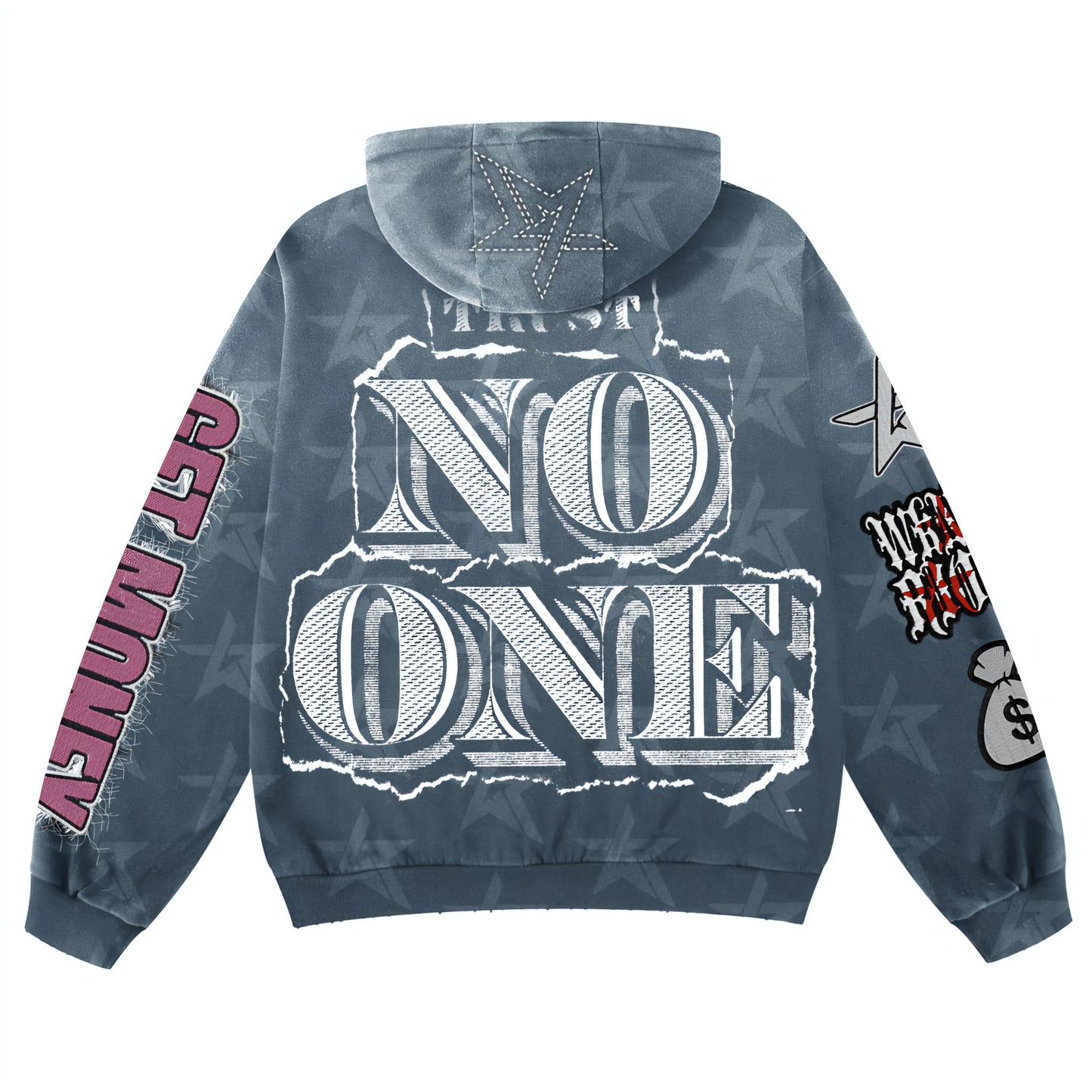 Wknd Riot Trsut No One Patches & Rhinestone Hoodie