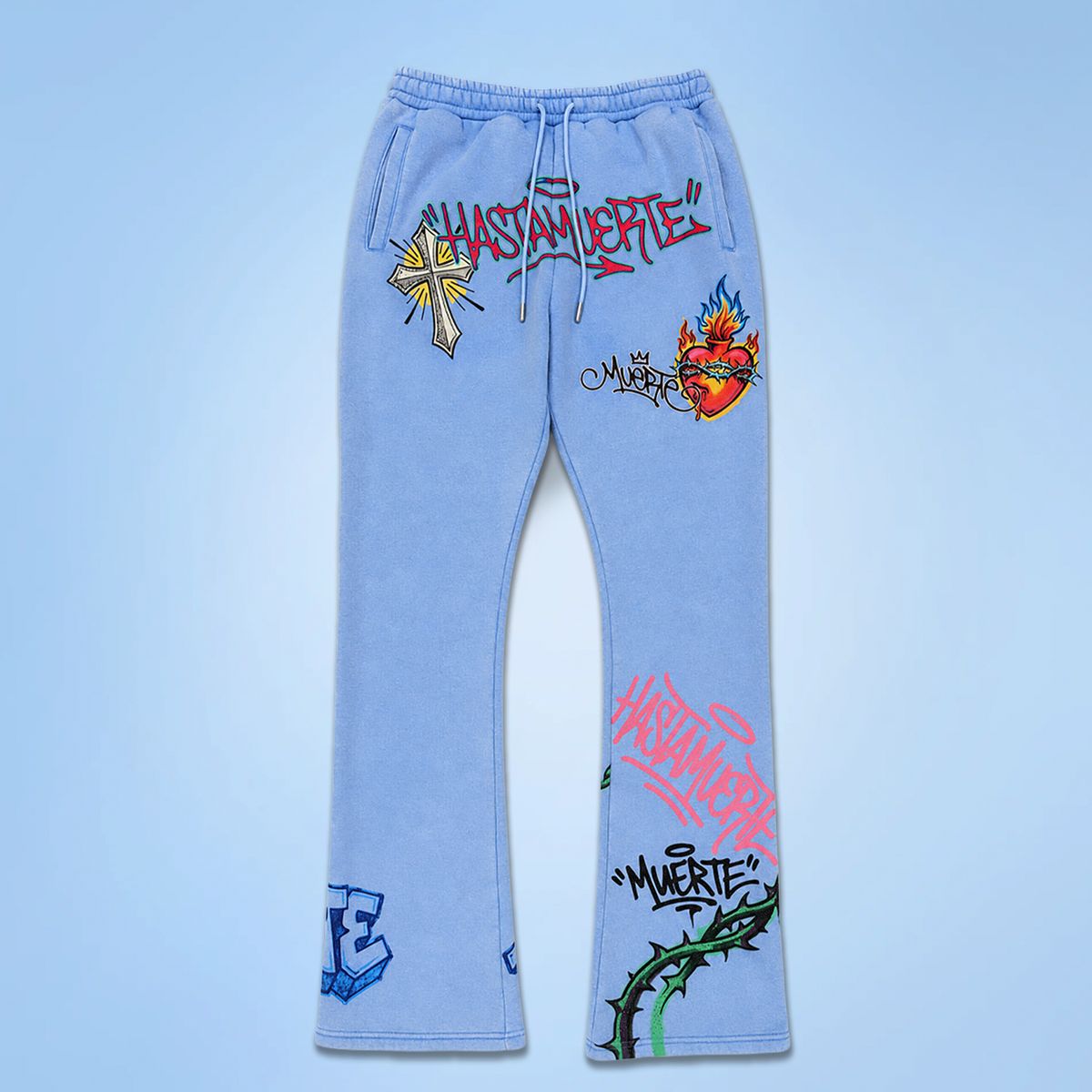 Hasta Muerte All Over Print With Rhinestones Stacked Sweatpants
