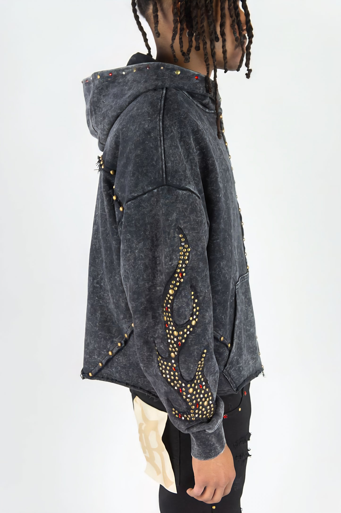 Rebel Denim Firefest Full Zip Premium Rhinestones & Studded Hoodie (Black)