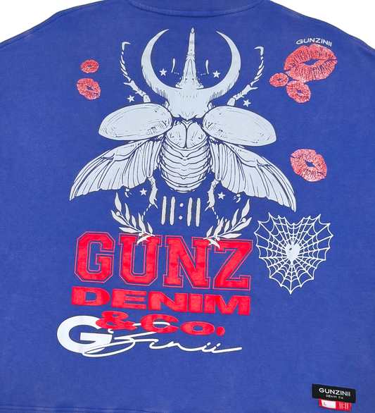 Gunzini Dragon Fly Full Zip  Tshirt Cropped T-shirt (Blue)