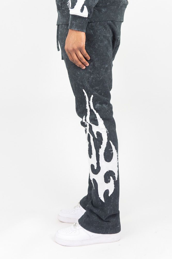 Rebel Minds Flames Acid Wash Stacked Sweatpants