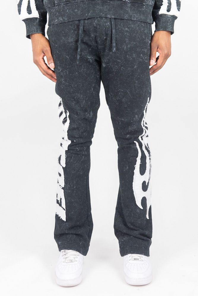 Rebel Minds Flames Acid Wash Stacked Sweatpants