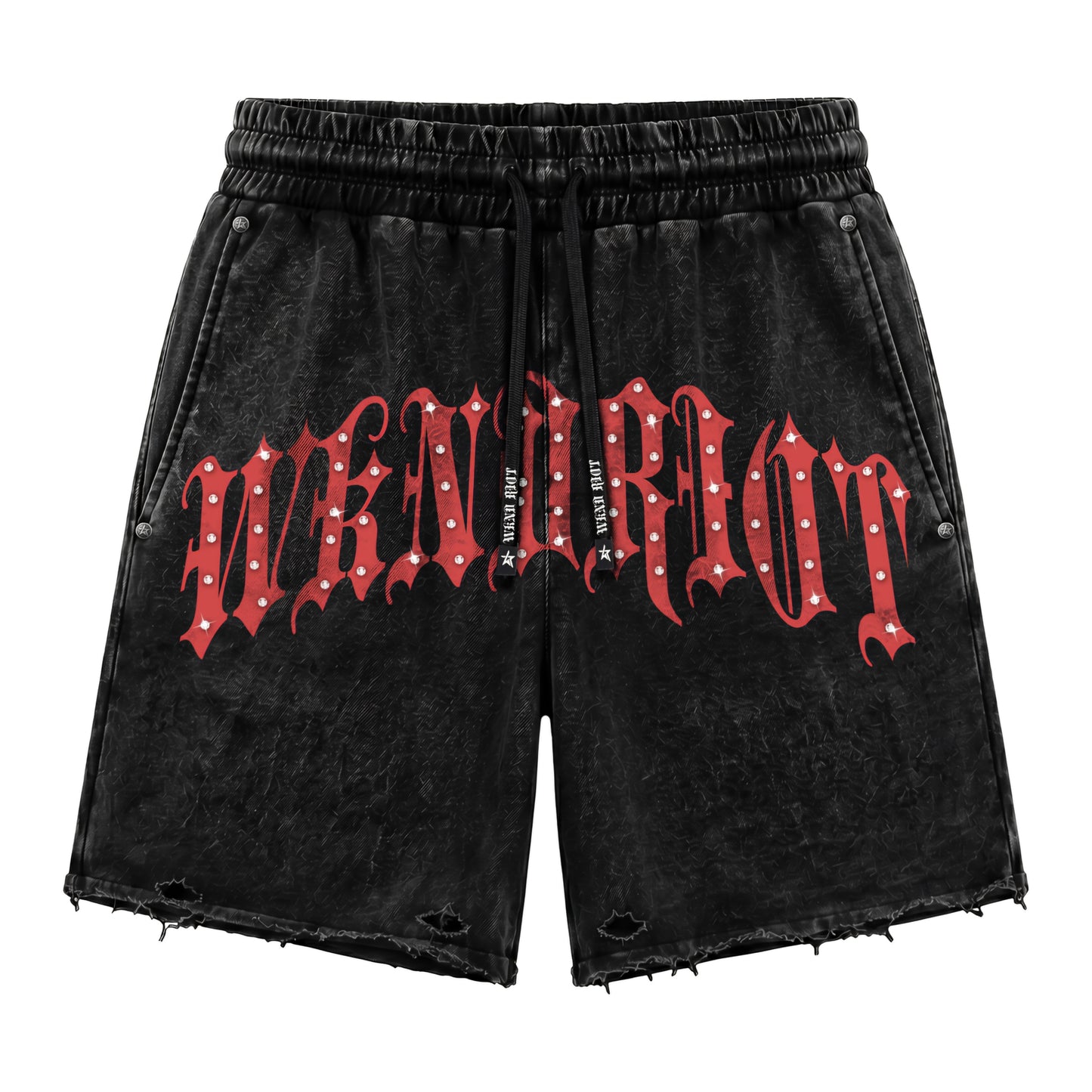 Wknd Riot See Red Luxury Sweat Shorts With Rhinestones