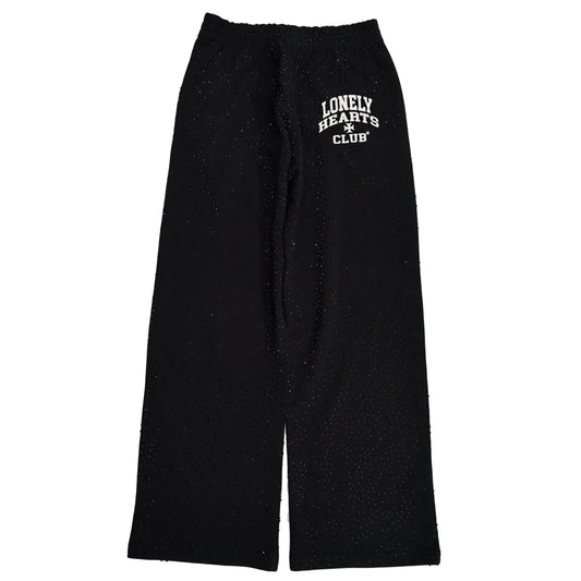 Lonely Hearts Club All Over VVS Rhinestone Oversized Stacked Sweatpants (Black)