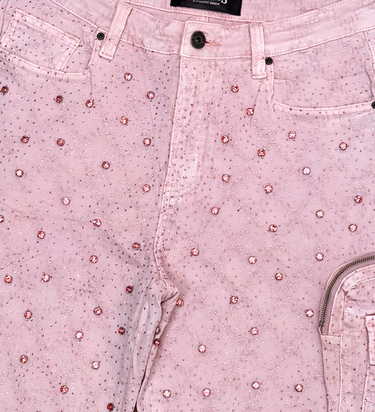 Vicious Embellished Rhinestone Denim Shorts (Pink)