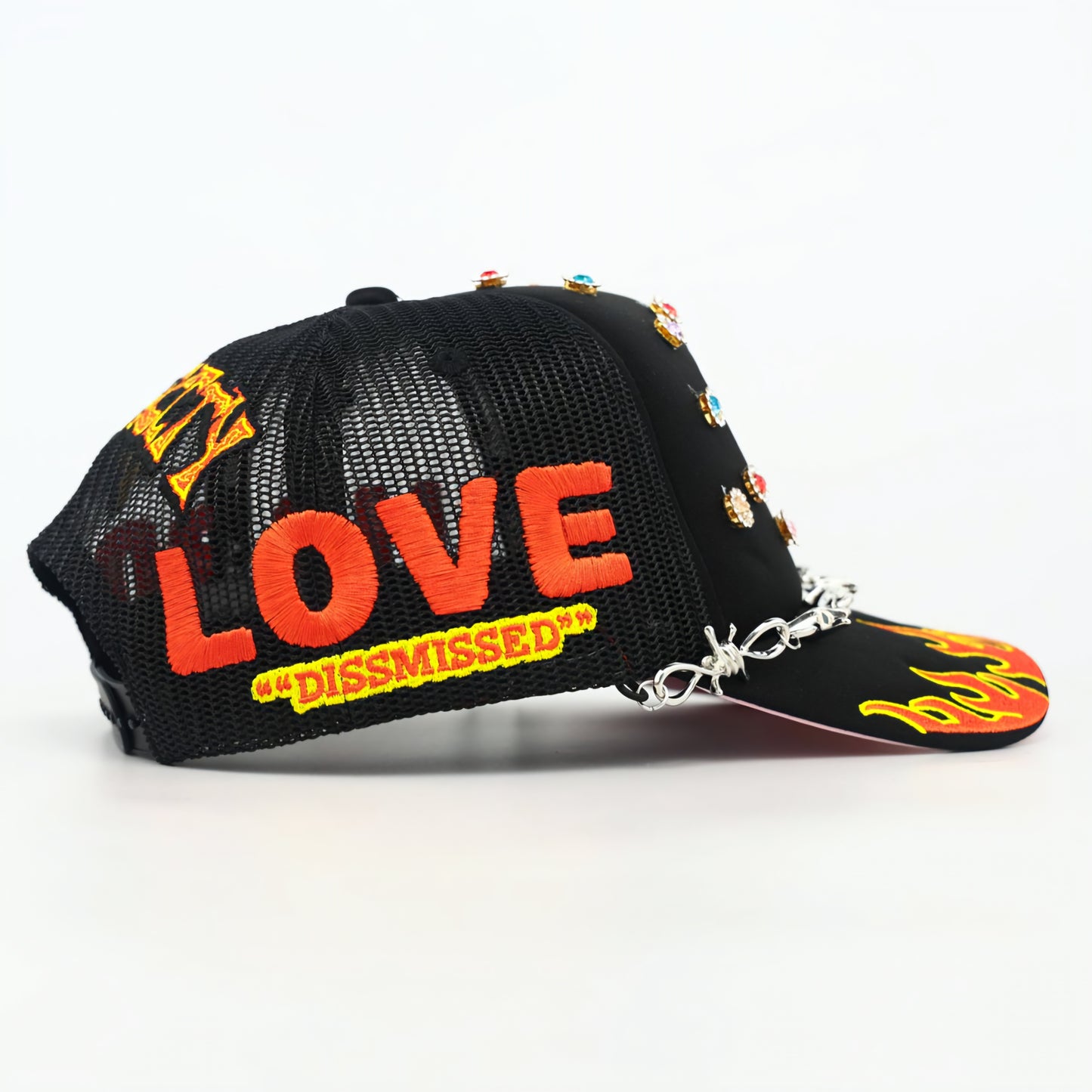 Toxicity Love Hard Rhinestone Barb Wire Trucker Hat