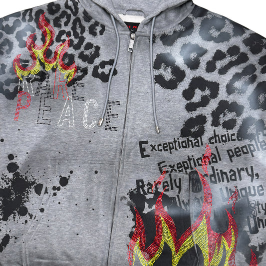 Rare Peace Extraordinary All Over Print Zip Hoodie w/ Rhinestone Details