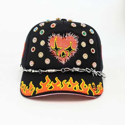 Toxicity Love Hard Rhinestone Barb Wire Trucker Hat