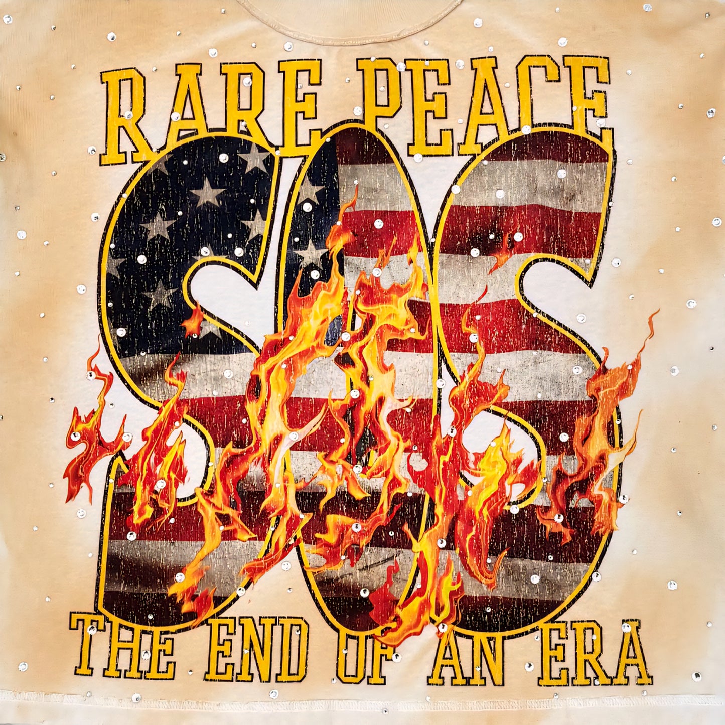 Rare Peace Washed SOS Twofer W/ All Over VVS Rhinestones
