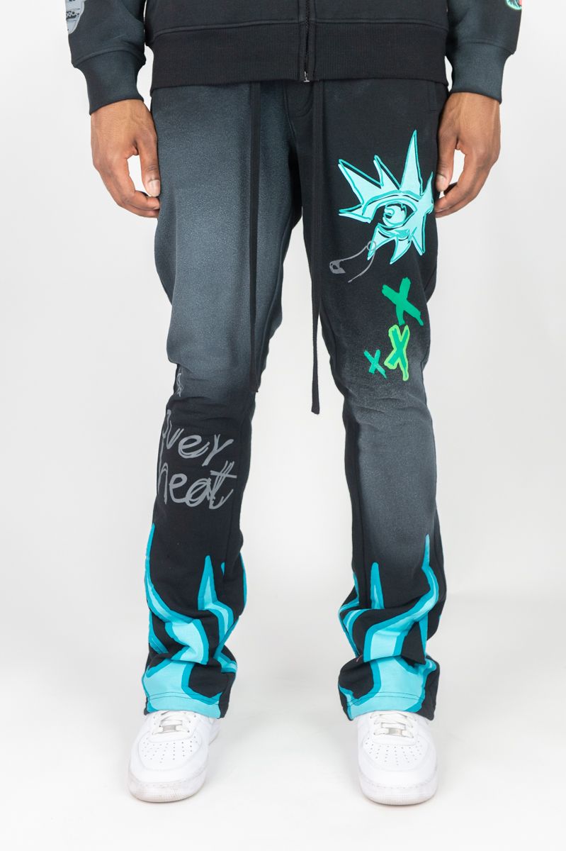 Rebel Minds Over Heated Acid Wash Fleece Stacked Pants