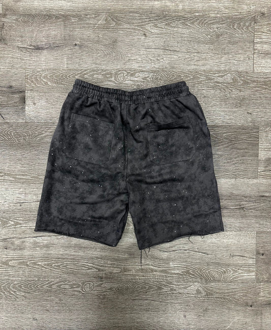Bkys Rhinestone French Terry Shorts Acid Wash Gray