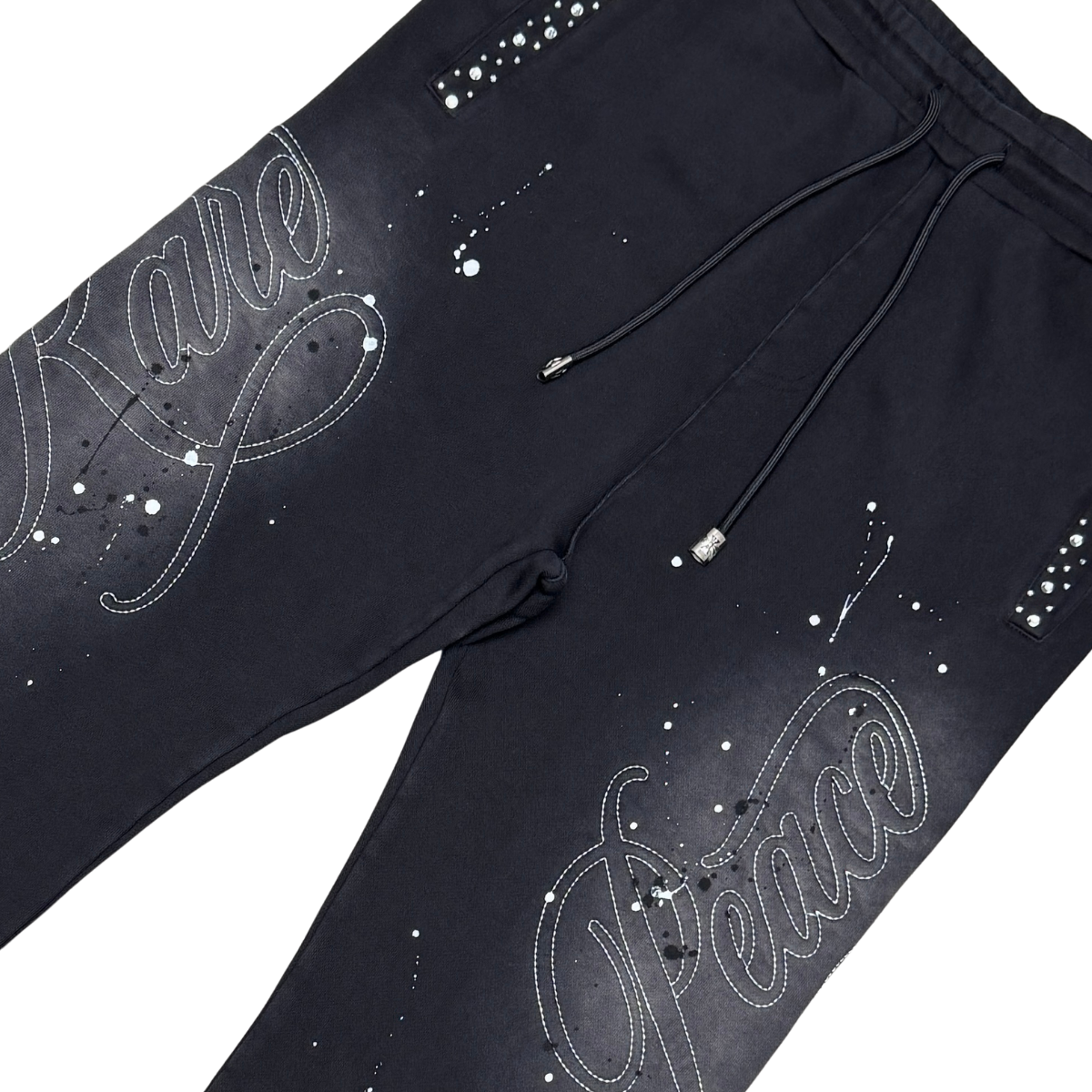 Rare Peace Washed Embossed W/ Rhinestone Details Stacked Sweatpants