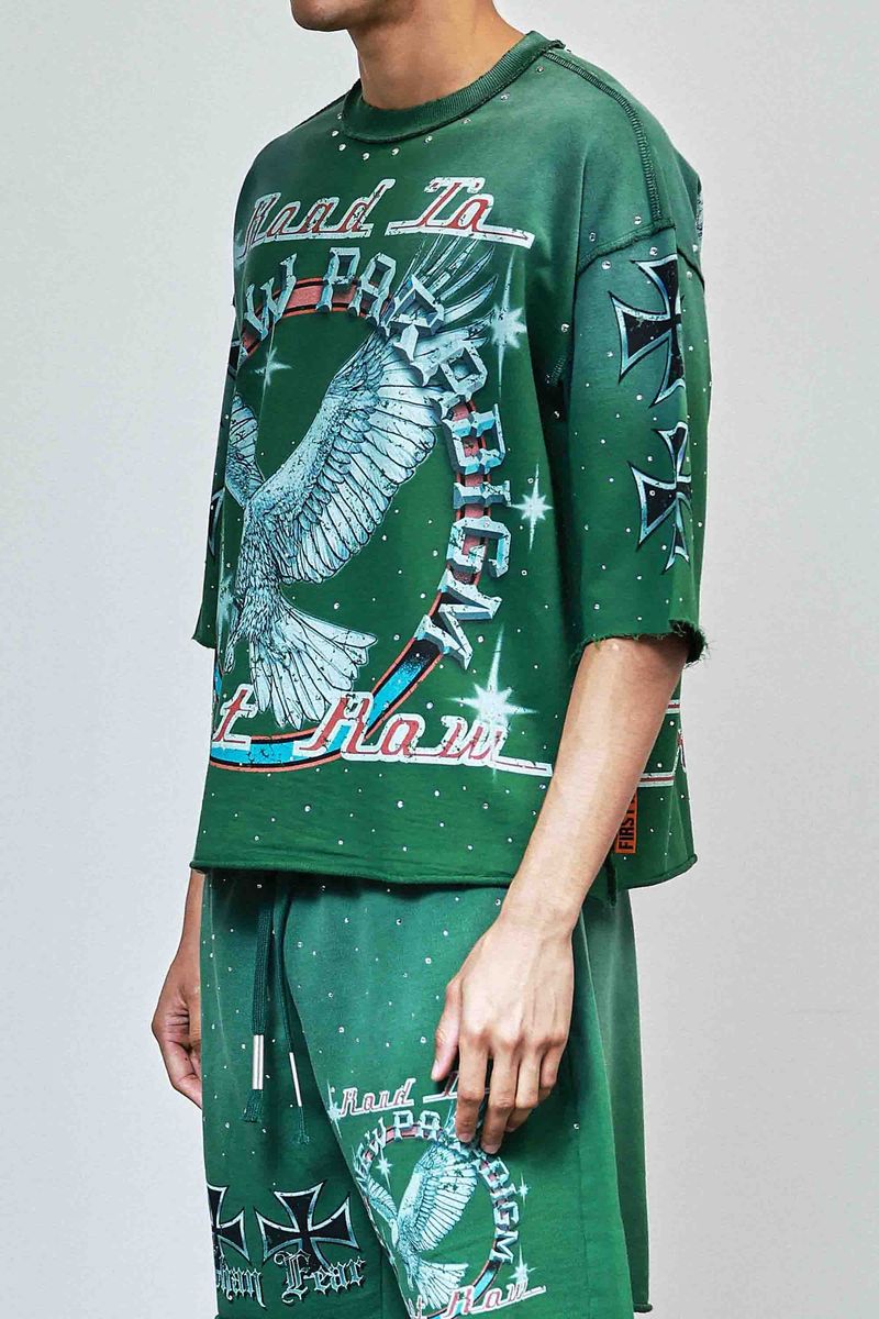 First row Iron Faith Cropped Rhinestone T-shirt