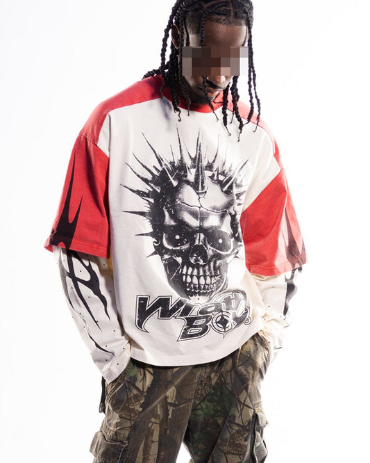 Wrathboy No Hard Feelings Rhinestone Long Sleeve T-shirt (White)