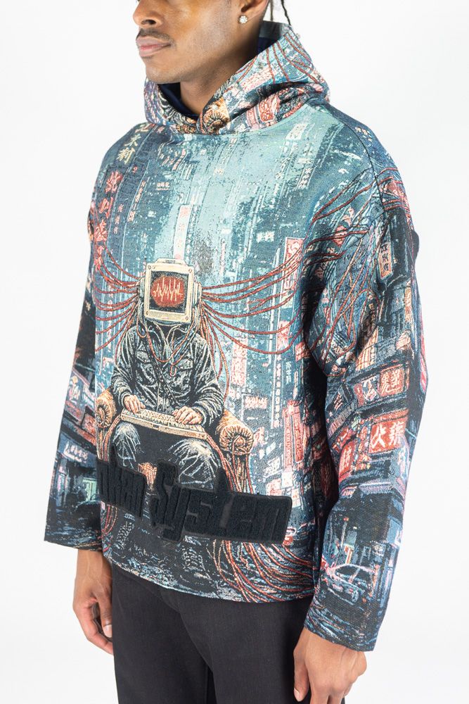 Rebel Minds Heavyweight Rhinestone Tapestry Broken System Hoodie